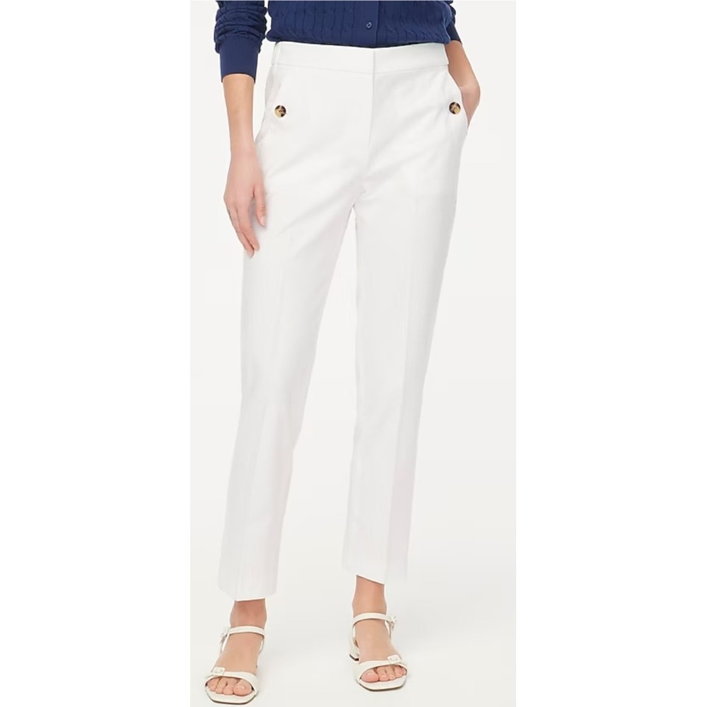 J.Crew Women Sz. 12 White High Rise Cropped Sailor Pant Tortoise Buttons NWT $98